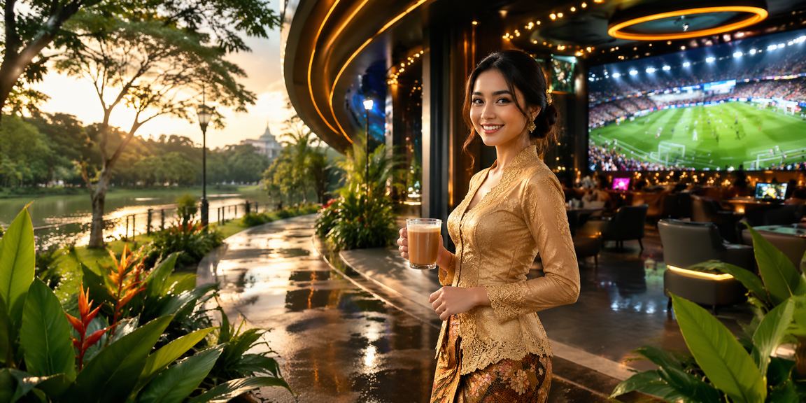 Pemain wanita Malaysia berpakaian kebaya menyemak pelbagai pilihan permainan dalam platform 1mjudi termasuk Baccarat dan Loteri